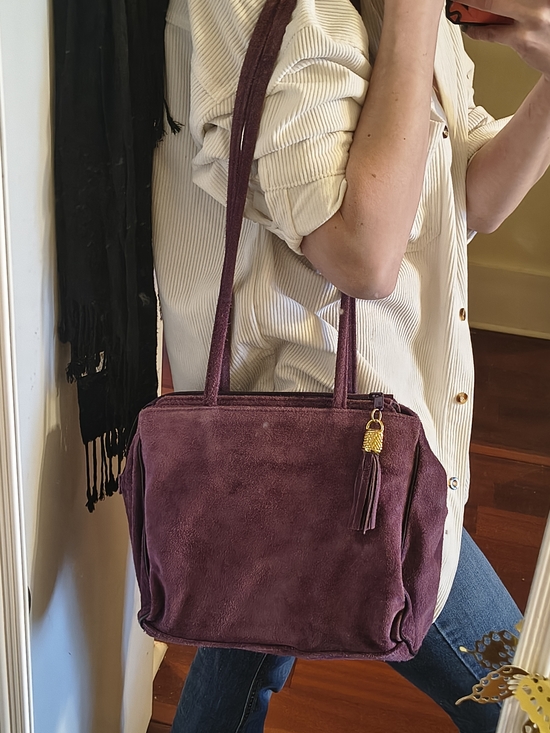 None Handbags - Vintage Amethyst Suede Italian Leather Shoulder Bag